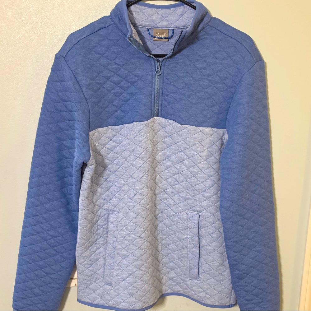 Falls Creek Women's Blue/Gray Quilted Colorblock Zip Sweatshirt Pockets S #184